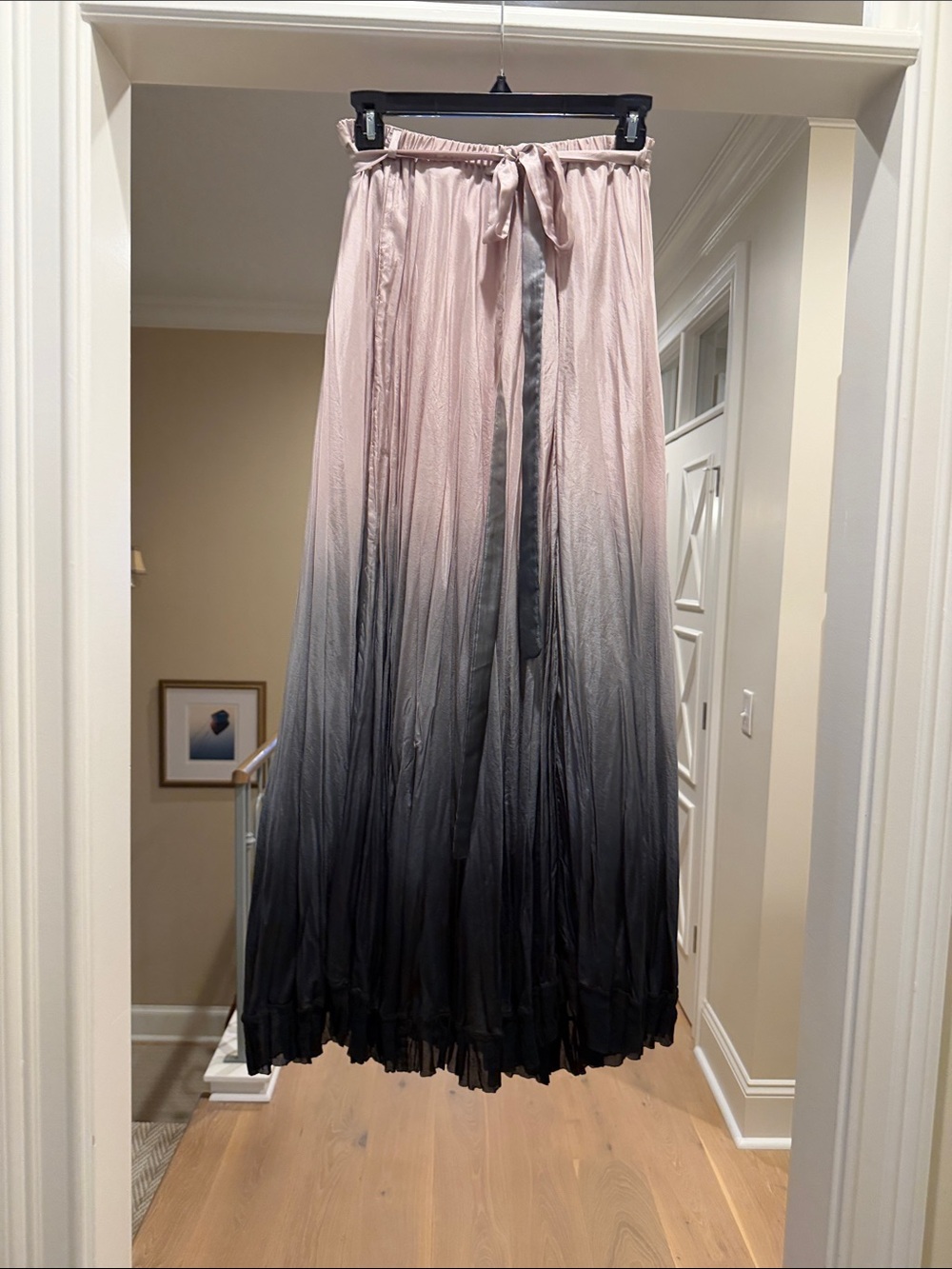 Viviana Uchitel silk Pink to Black Ombre Maxi Skirt with Waist Tie(bw)